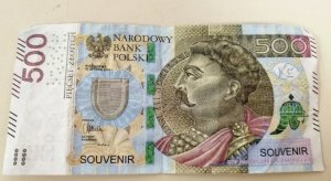 Imitacja banknotu 500 złotówkowego z napisem „souvenir”