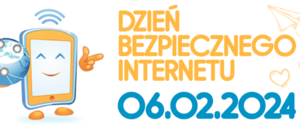 Plakat z napisem: Dzień Bezpiecznego Internetu, kolorystyka żółto błękitna