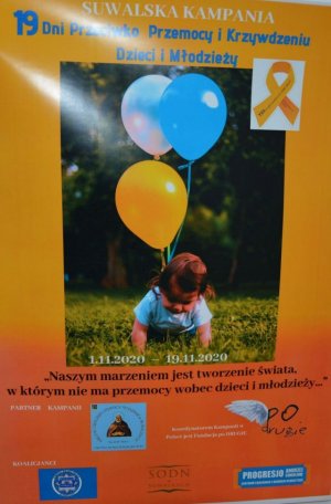 Plakat Suwalska Kampania 19 dni Przeciwko Przemocy i Krzywdzenia Dzieci i Młodzieży