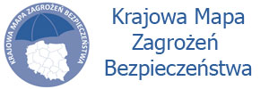 plakat: napis Krajowa Mapa Zagrożeń Bezpieczeństwa, w lewym górnym rogu glob, na nim kontury Polski, kolorystyka biało błękitna