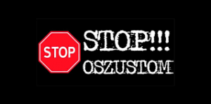 Na czarnym tle napis: stop oszustom