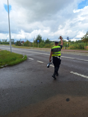 Policjant wychodzący na jezdnię