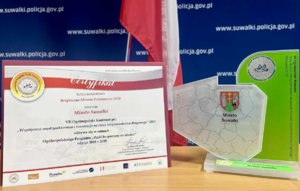 wręczenie wyróżnień, policjanci i przedstawiciele instytucji oraz samorządów, statuetki i wyrużnienia