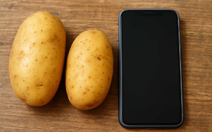 policjanci prowadzą zatrzymane kobiety w kajdankach oraz ziemniaki obok telefonu